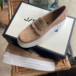 J/Slides AVA Sand Suede Platform Penny Loafer